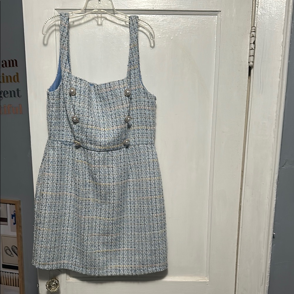 City Studio Blue and White Buttoned Mini Sundress